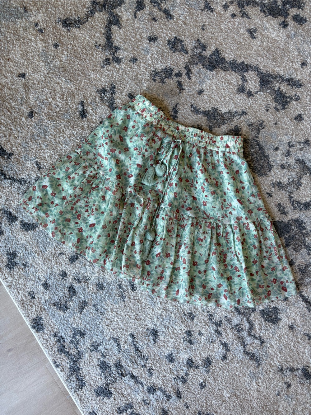 BB Dakota Mint Green Mini Skirt with Brown Floral Print